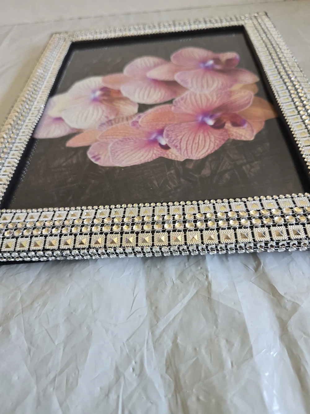 Framed Pink Orchid Wall Art New Heavy Handmade Frame 12x10 In Pic 8x10in